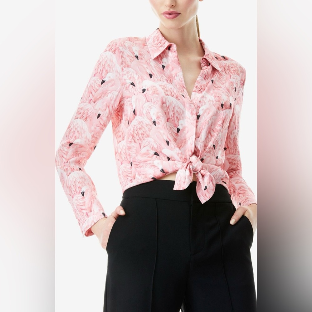Alice and Olivia Willa Flamingo blouse